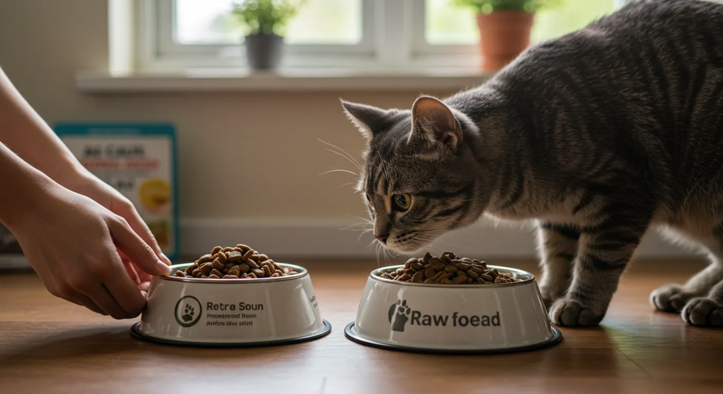 How can pet owners successfully transition their cats from processed to raw food?